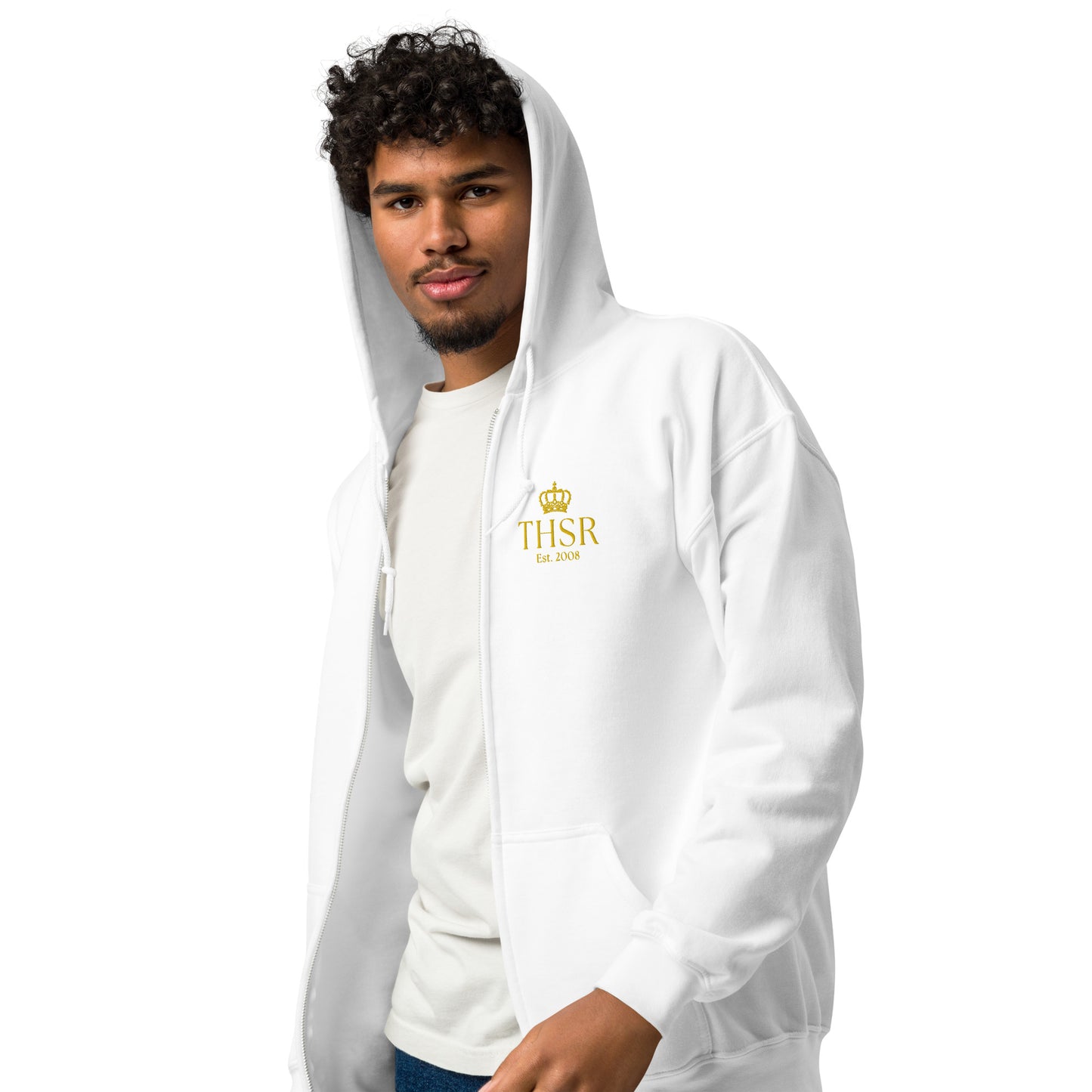 THSR Unisex Zip-up Hoodies - Black or White Zip-up Hoodie with Embroidered Gold "THSR Est. 2008" Design