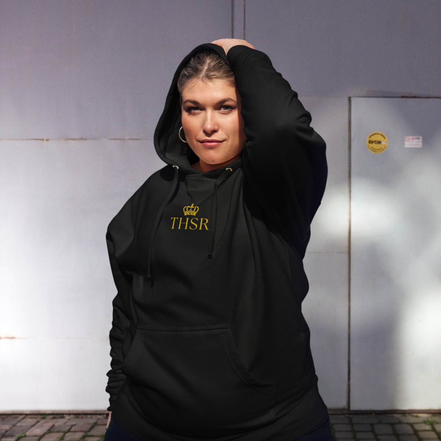 THSR Adult Pullover Hoodie with Center-Chest Logo – Black or White Pullover Hoodies Featuring Gold "THSR" under a crown Design for Adults