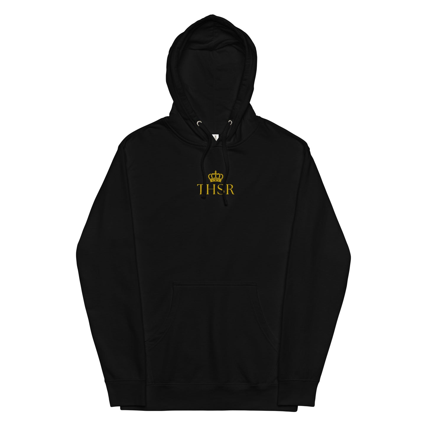 THSR Adult Pullover Hoodie with Center-Chest Logo – Black or White Pullover Hoodies Featuring Gold "THSR" under a crown Design for Adults