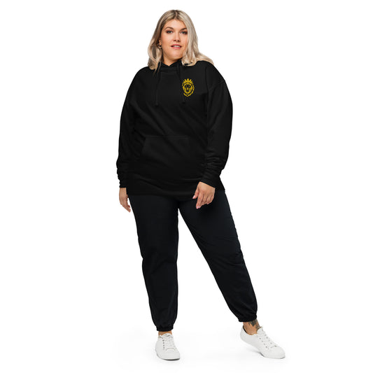 THSR Adult Pullover Hoodie with Left-Chest Logo – Black or White Pullover Hoodies Featuring Gold THSR KING Lion wearing a crown Design for Adults