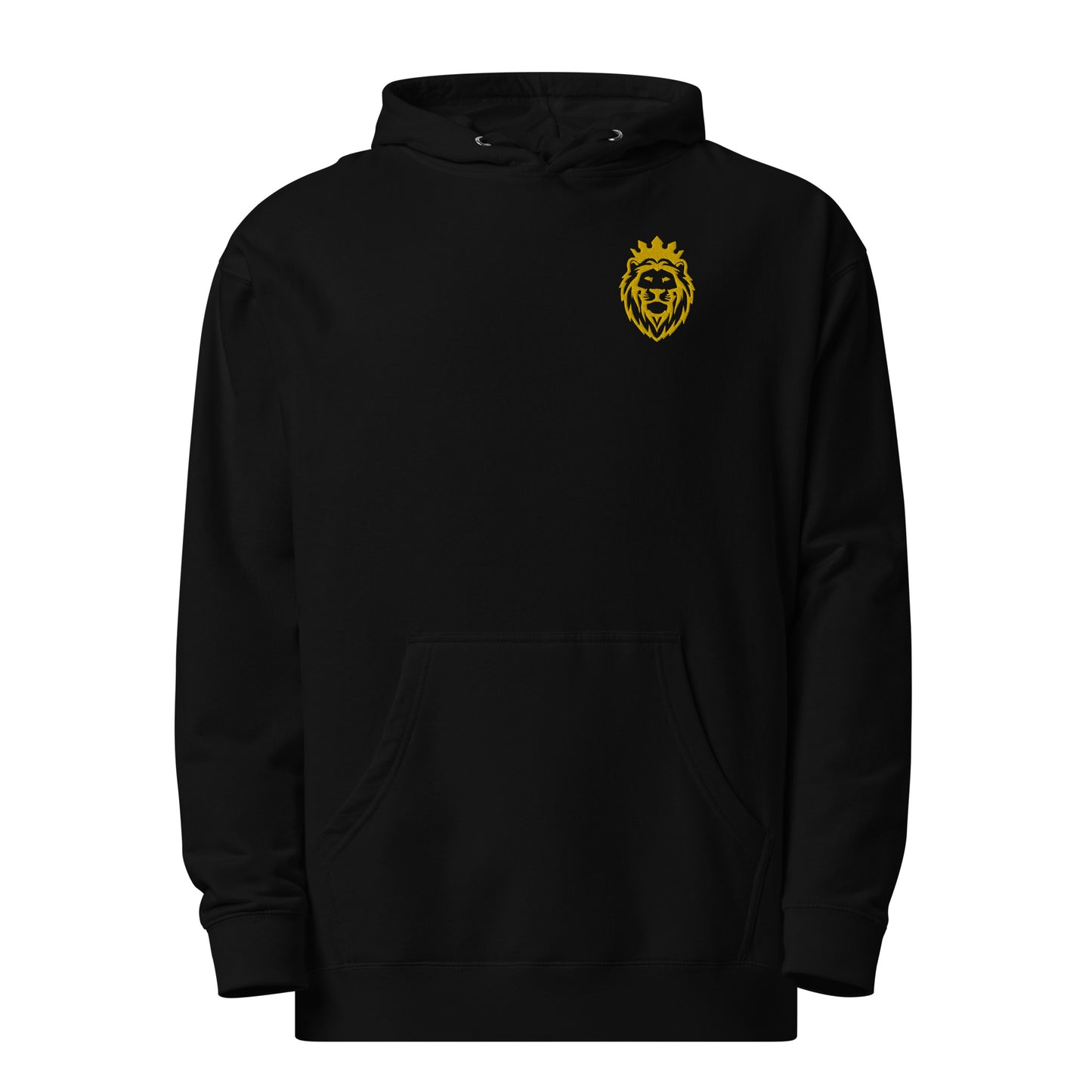 THSR Adult Pullover Hoodie with Left-Chest Logo – Black or White Pullover Hoodies Featuring Gold THSR KING Lion wearing a crown Design for Adults