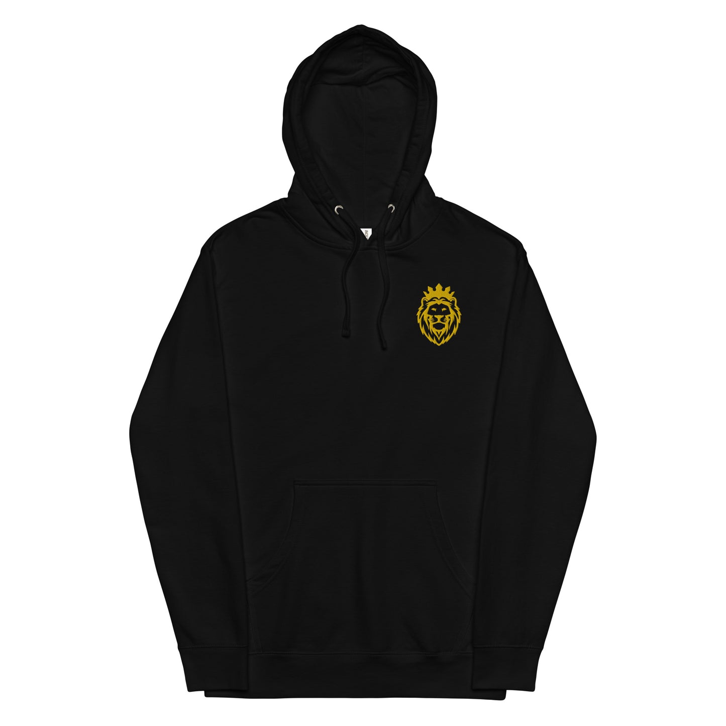 THSR Adult Pullover Hoodie with Left-Chest Logo – Black or White Pullover Hoodies Featuring Gold THSR KING Lion wearing a crown Design for Adults