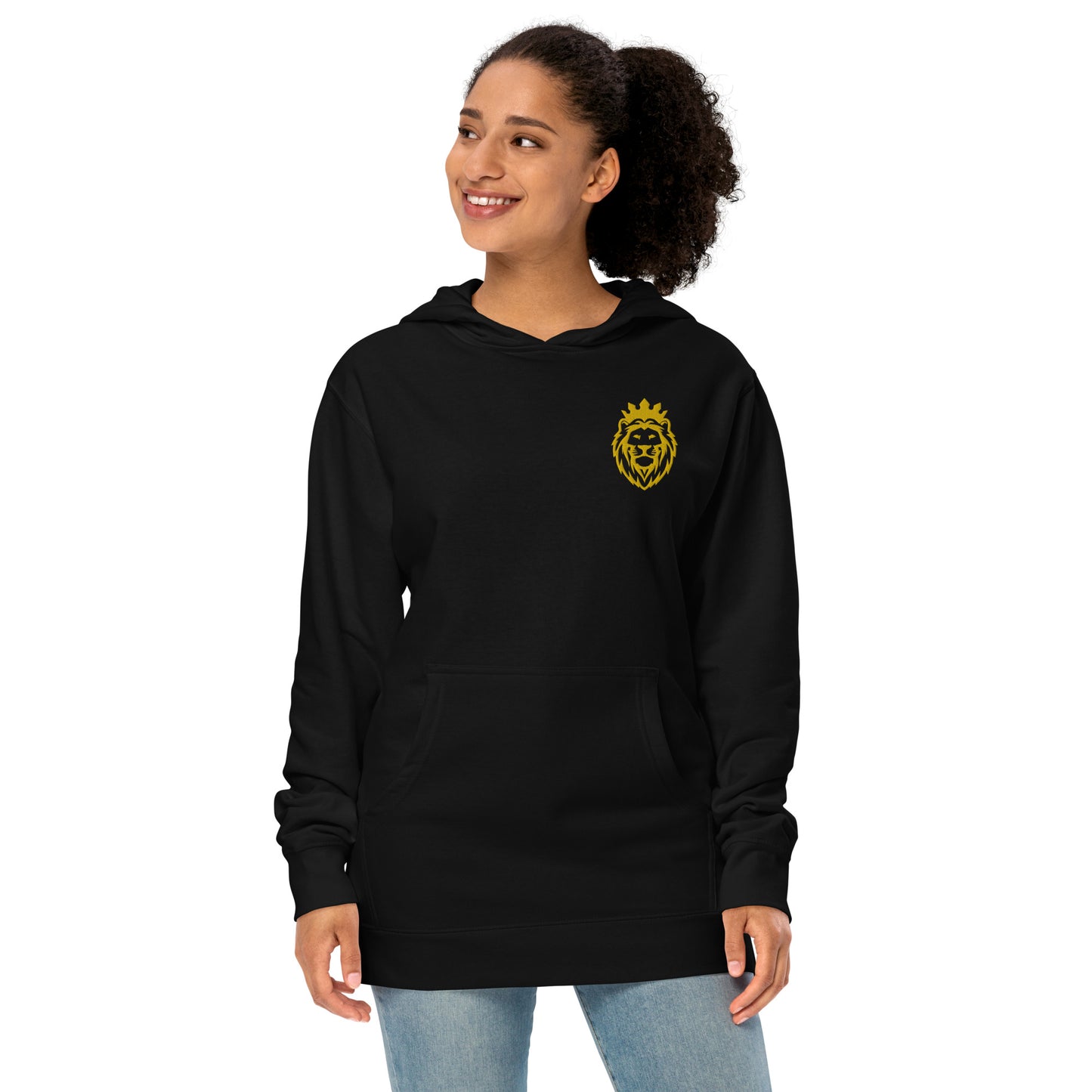 THSR Adult Pullover Hoodie with Left-Chest Logo – Black or White Pullover Hoodies Featuring Gold THSR KING Lion wearing a crown Design for Adults