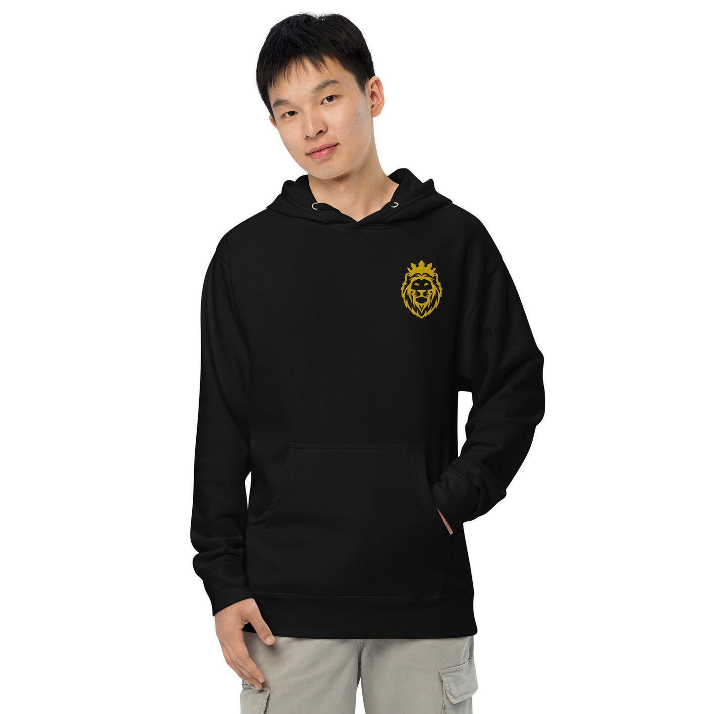 THSR Adult Pullover Hoodie with Left-Chest Logo – Black or White Pullover Hoodies Featuring Gold THSR KING Lion wearing a crown Design for Adults