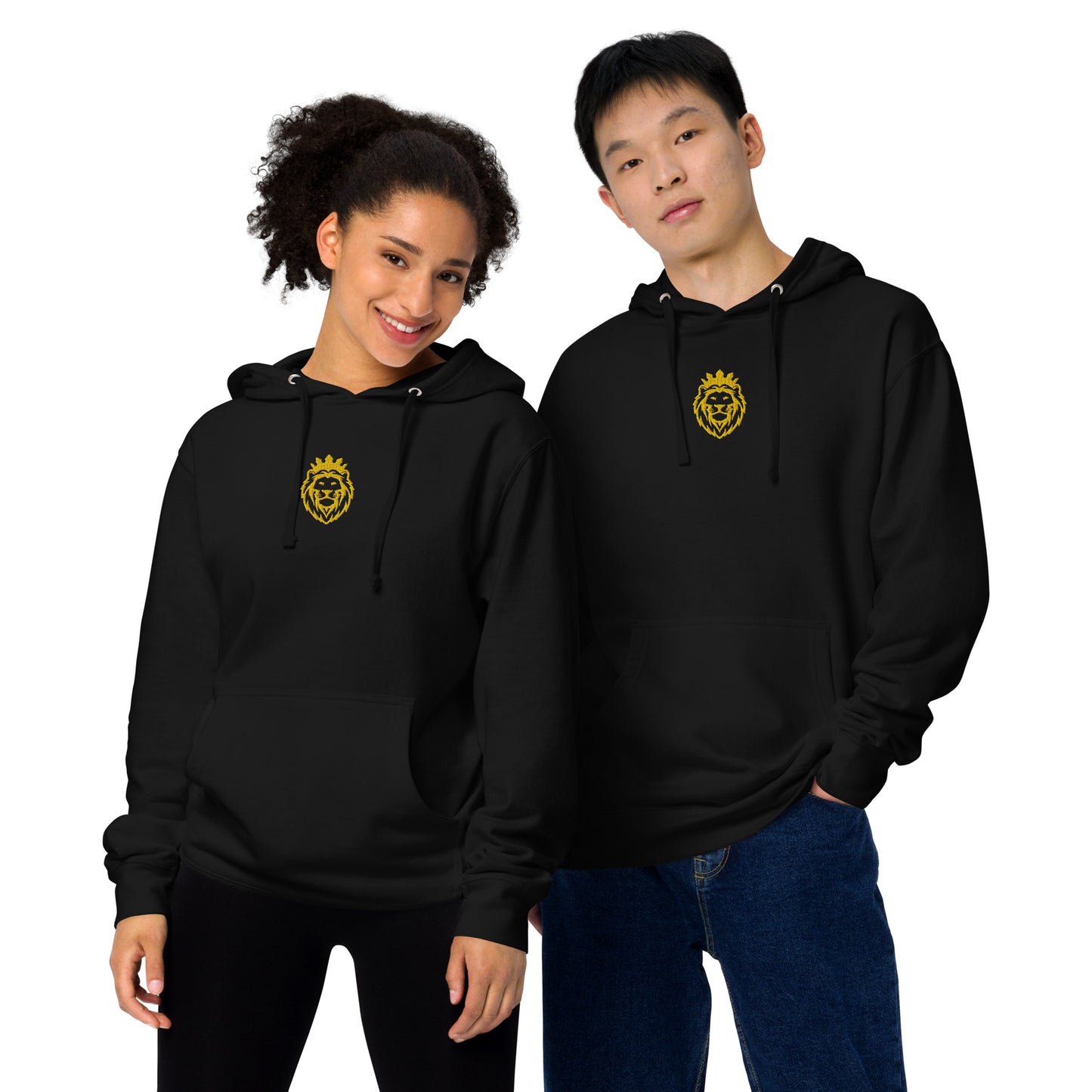 THSR Adult Pullover Hoodie with Center-Chest Logo – Black or White Pullover Hoodies Featuring Gold THSR KING Lion wearing a crown Design for Adults