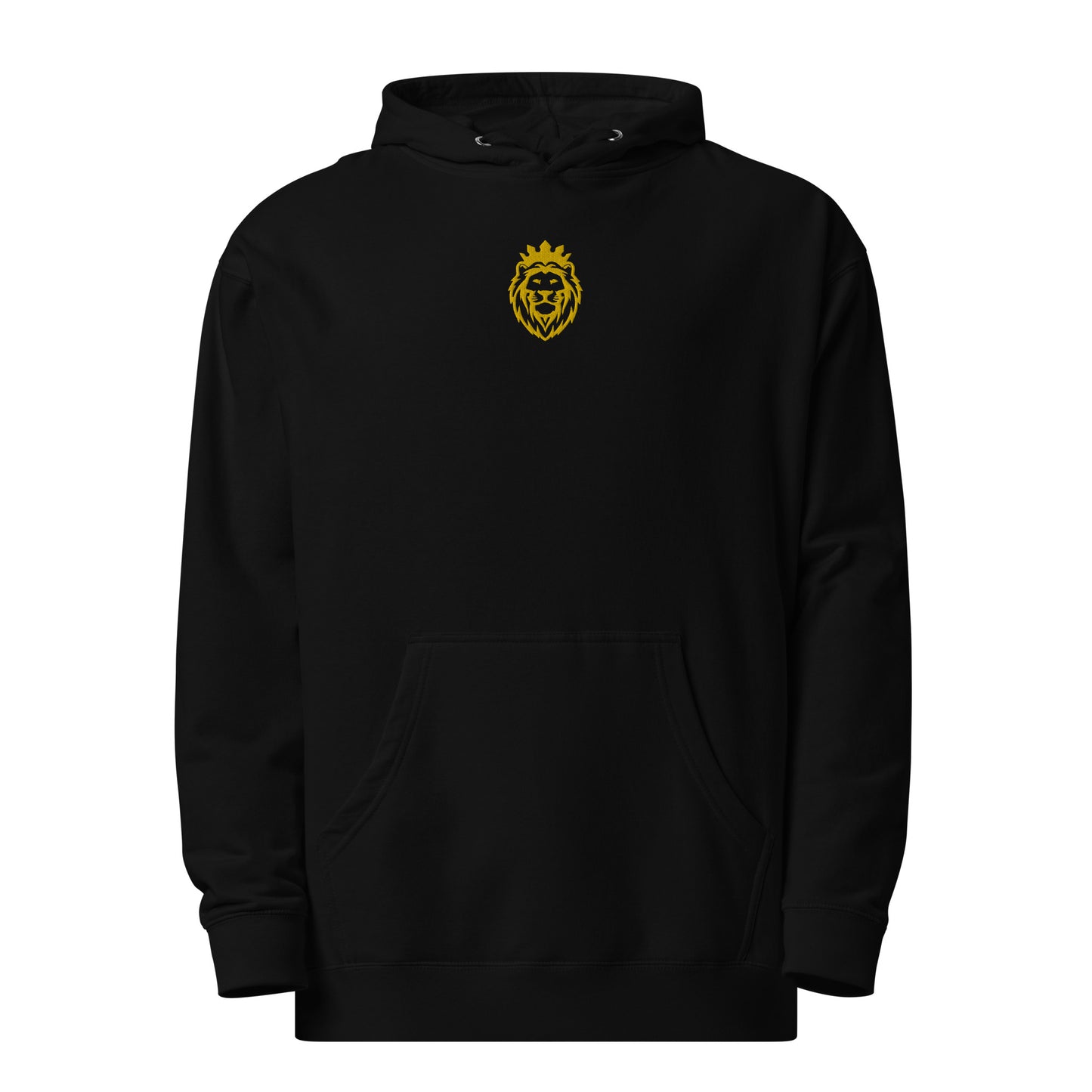 THSR Adult Pullover Hoodie with Center-Chest Logo – Black or White Pullover Hoodies Featuring Gold THSR KING Lion wearing a crown Design for Adults