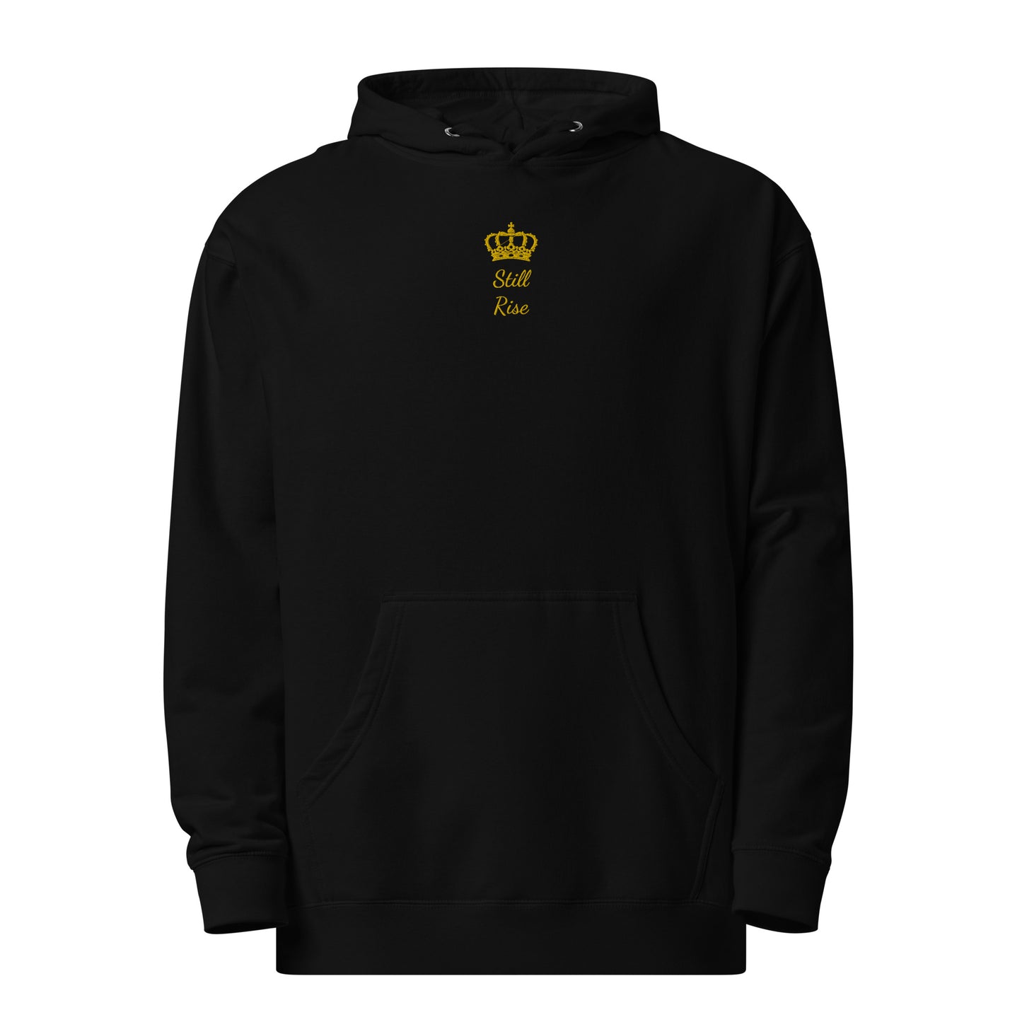 THSR Adult Pullover Hoodie with Center-Chest Logo – Black or White Pullover Hoodies Featuring Gold "Still Rise" under a crown Design for Adults