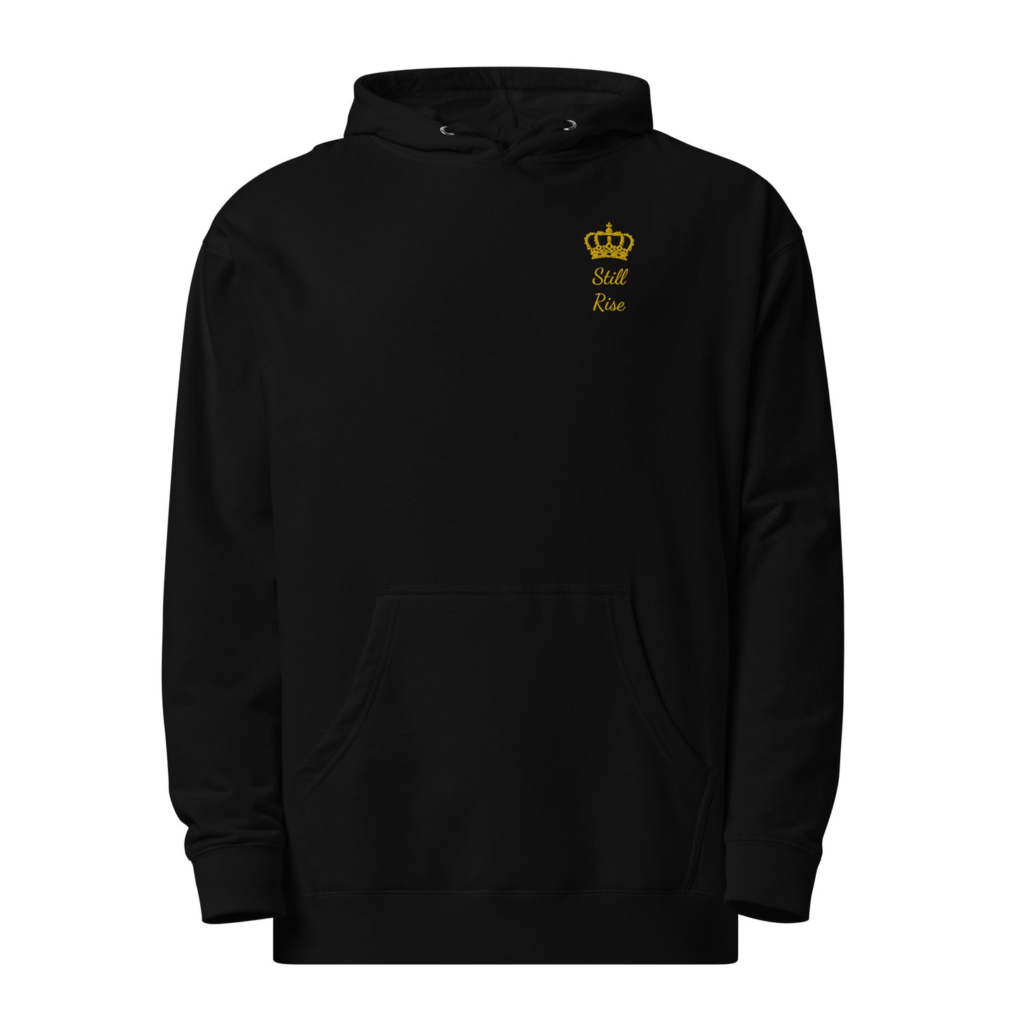 THSR Adult Pullover Hoodie with Left-Chest Logo – Black or White Pullover Hoodies Featuring Gold "Still Rise" under a crown Design for Adults