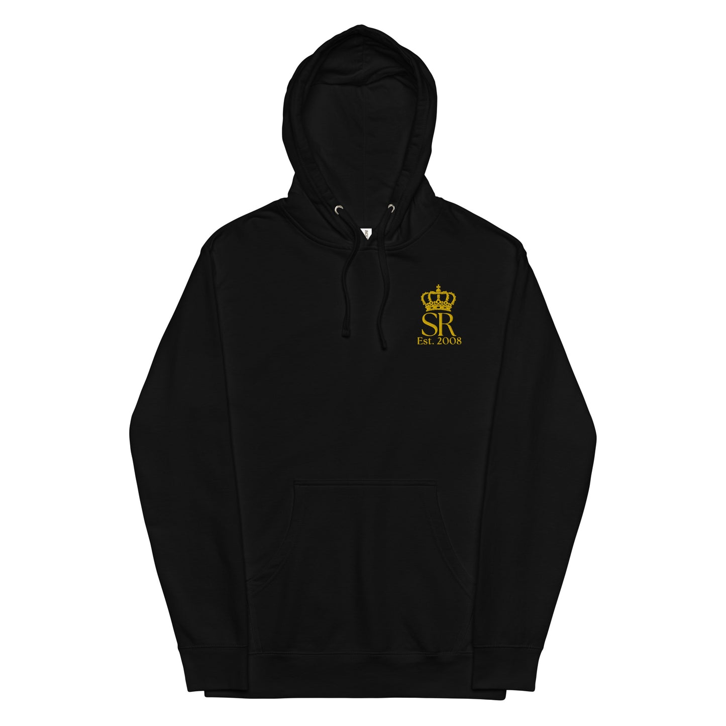 THSR Adult Pullover Hoodie with Left-Chest Logo – Black or White Pullover Hoodies Featuring Gold "SR Est. 2008" under a crown Design for Adults