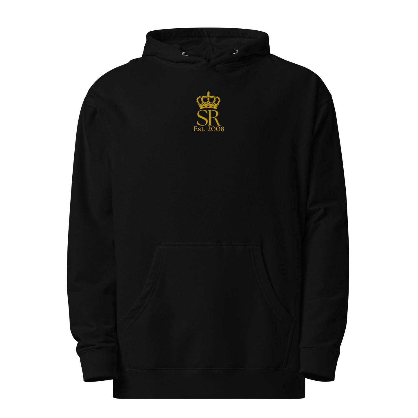 THSR Adult Pullover Hoodie with Center-Chest Logo – Black or White Pullover Hoodies Featuring Gold "SR Est. 2008" under a crown Design for Adults