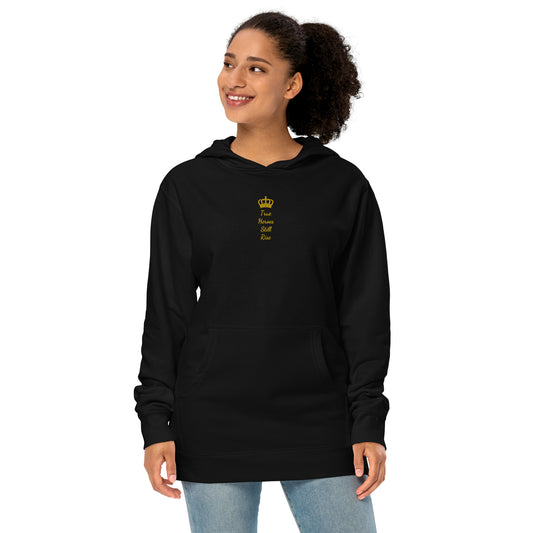 THSR Adult Pullover Hoodie with Center-Chest Logo – Black or White Pullover Hoodies Featuring Gold "True Heroes Still Rise" under a crown Design for Adults