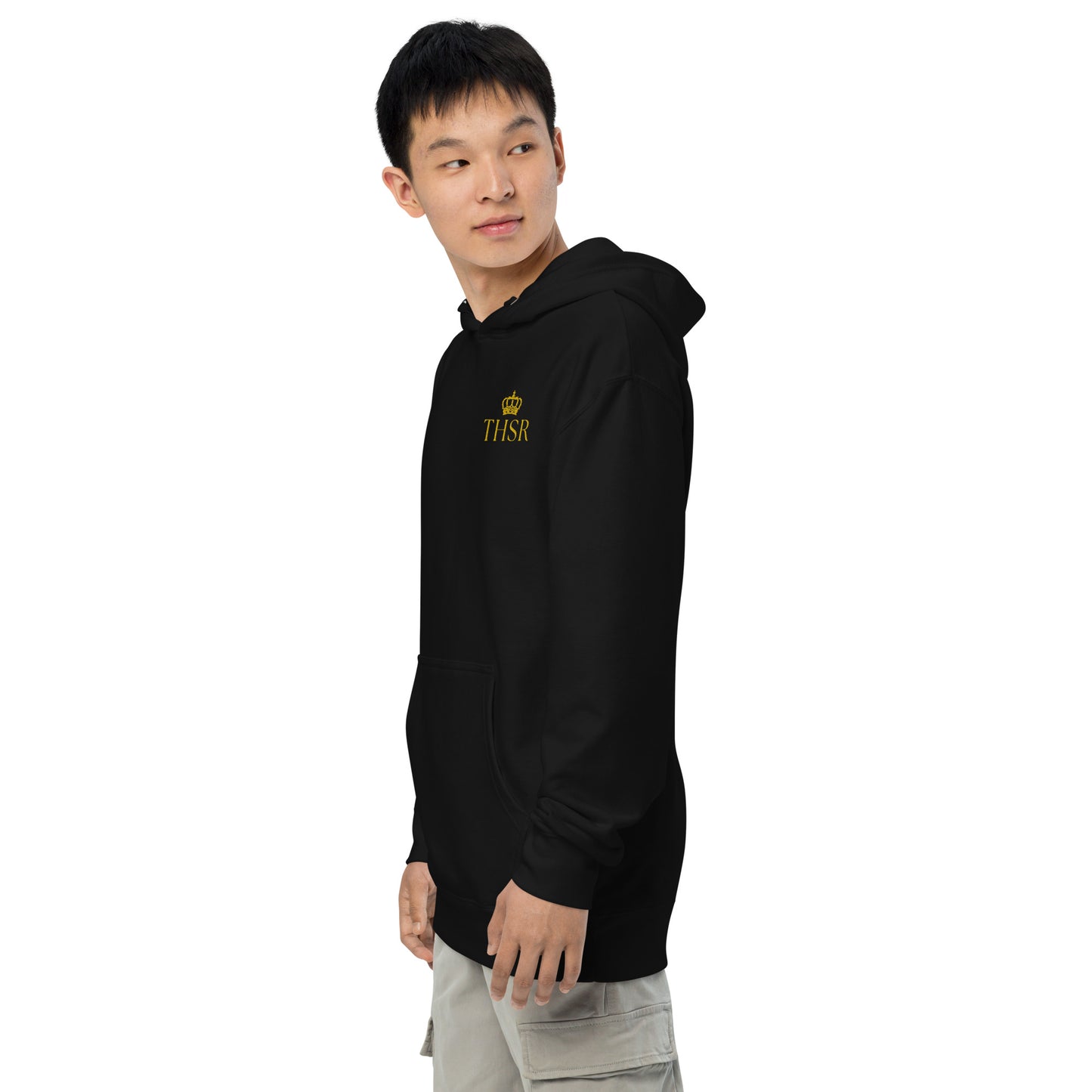 THSR Adult Pullover Hoodie with Left-Chest Logo – Black or White Pullover Hoodies Featuring Gold "THSR" under a crown Design for Adults