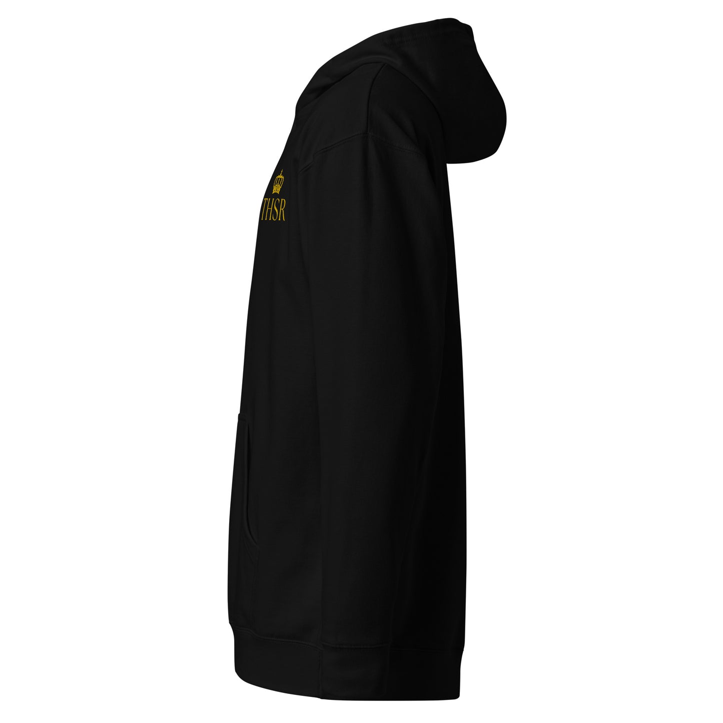 THSR Adult Pullover Hoodie with Left-Chest Logo – Black or White Pullover Hoodies Featuring Gold "THSR" under a crown Design for Adults