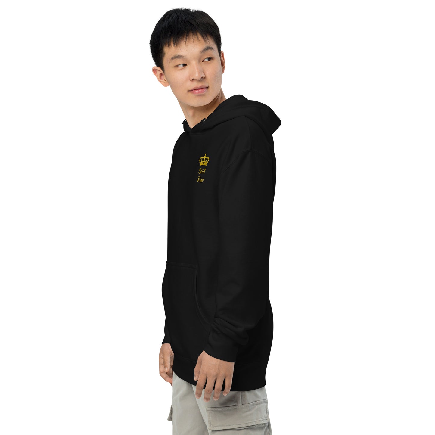 THSR Adult Pullover Hoodie with Left-Chest Logo – Black or White Pullover Hoodies Featuring Gold "Still Rise" under a crown Design for Adults