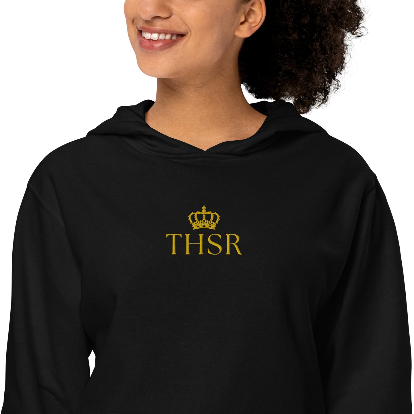 THSR Adult Pullover Hoodie with Center-Chest Logo – Black or White Pullover Hoodies Featuring Gold "THSR" under a crown Design for Adults