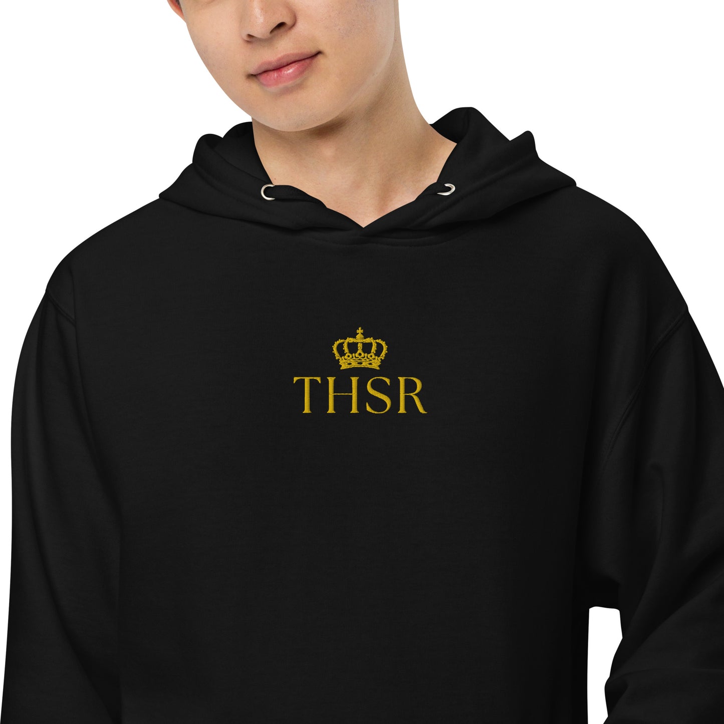 THSR Adult Pullover Hoodie with Center-Chest Logo – Black or White Pullover Hoodies Featuring Gold "THSR" under a crown Design for Adults