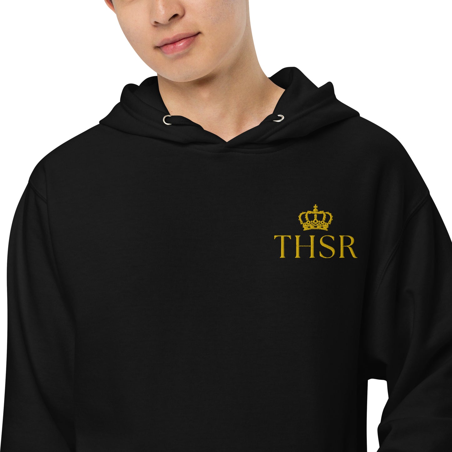 THSR Adult Pullover Hoodie with Left-Chest Logo – Black or White Pullover Hoodies Featuring Gold "THSR" under a crown Design for Adults