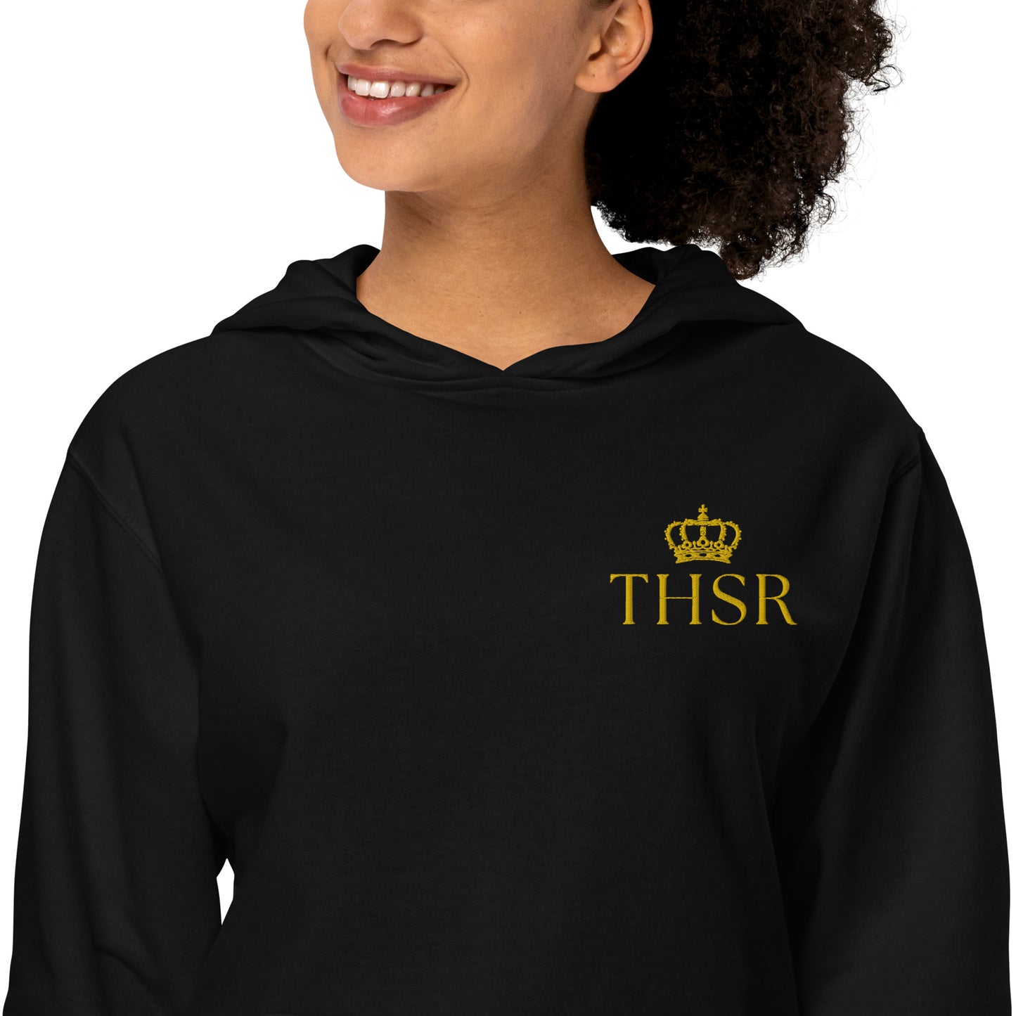 THSR Adult Pullover Hoodie with Left-Chest Logo – Black or White Pullover Hoodies Featuring Gold "THSR" under a crown Design for Adults