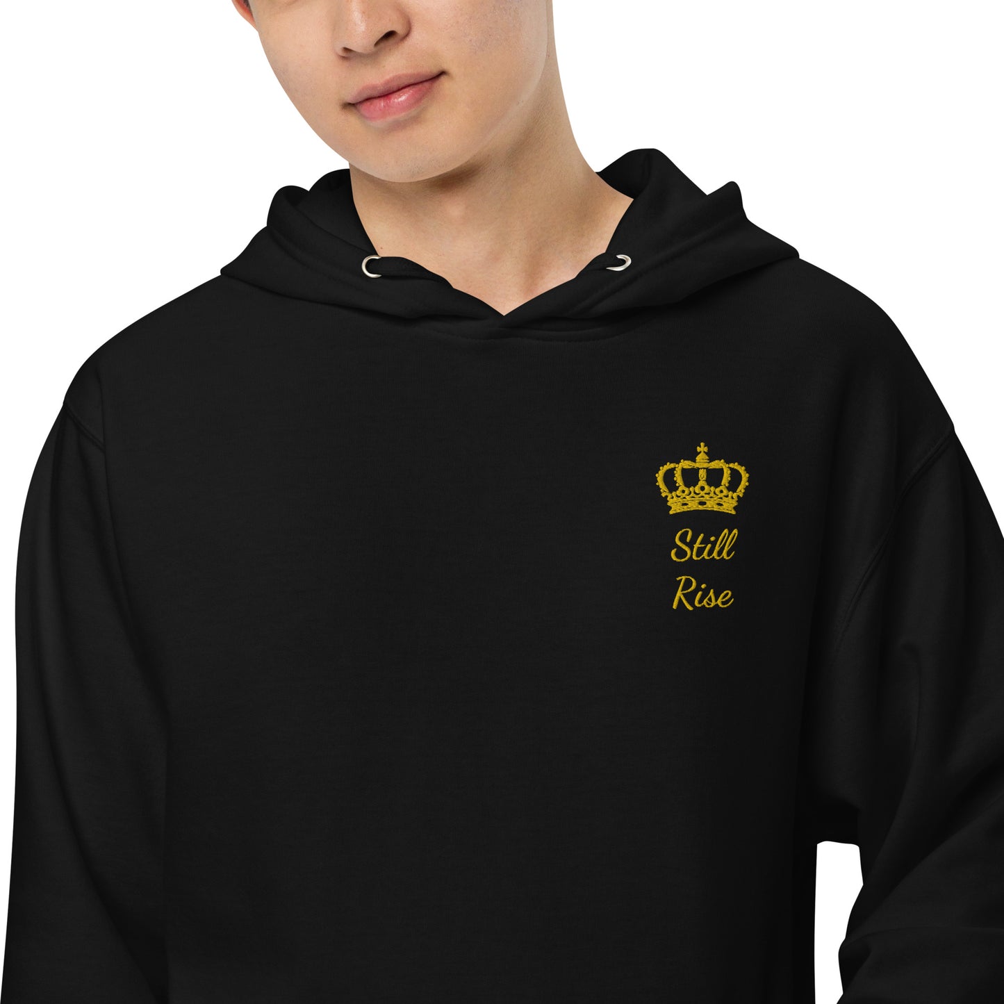 THSR Adult Pullover Hoodie with Left-Chest Logo – Black or White Pullover Hoodies Featuring Gold "Still Rise" under a crown Design for Adults