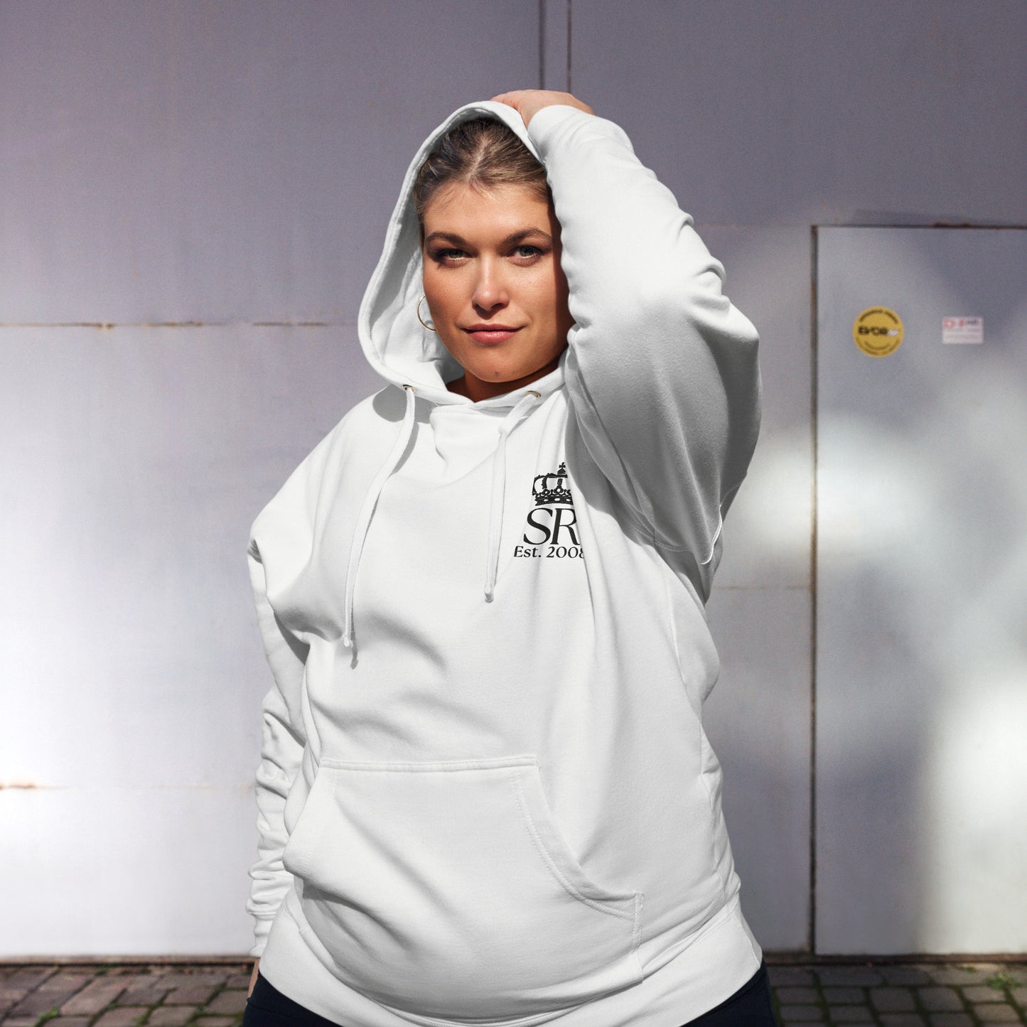 THSR Adult Pullover Hoodie with Left-Chest Logo – White Pullover Hoodies Featuring Black "SR Est. 2008" under a crown Design for Adults