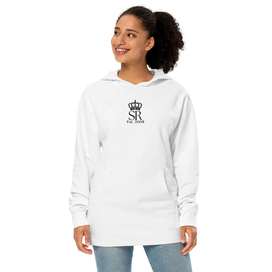 THSR Adult Pullover Hoodie with Center-Chest Logo – White Pullover Hoodies Featuring Black "SR Est. 2008" under a crown Design for Adults