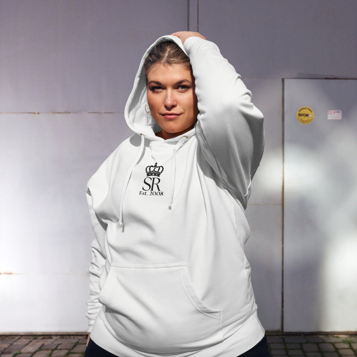 THSR Adult Pullover Hoodie with Center-Chest Logo – White Pullover Hoodies Featuring Black "SR Est. 2008" under a crown Design for Adults