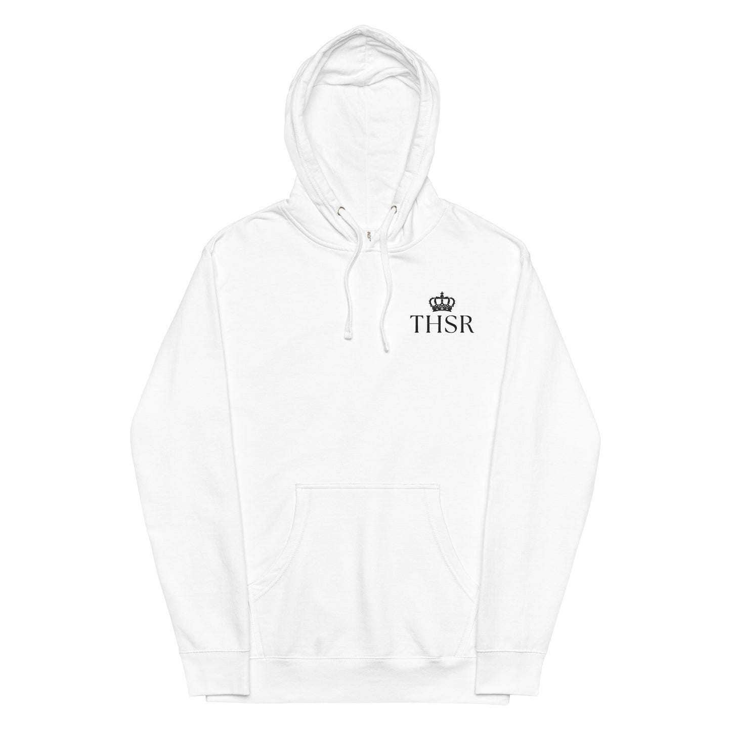 THSR Adult Pullover Hoodie with Left-Chest Logo – White Pullover Hoodies Featuring Black "THSR" under a crown Design for Adults