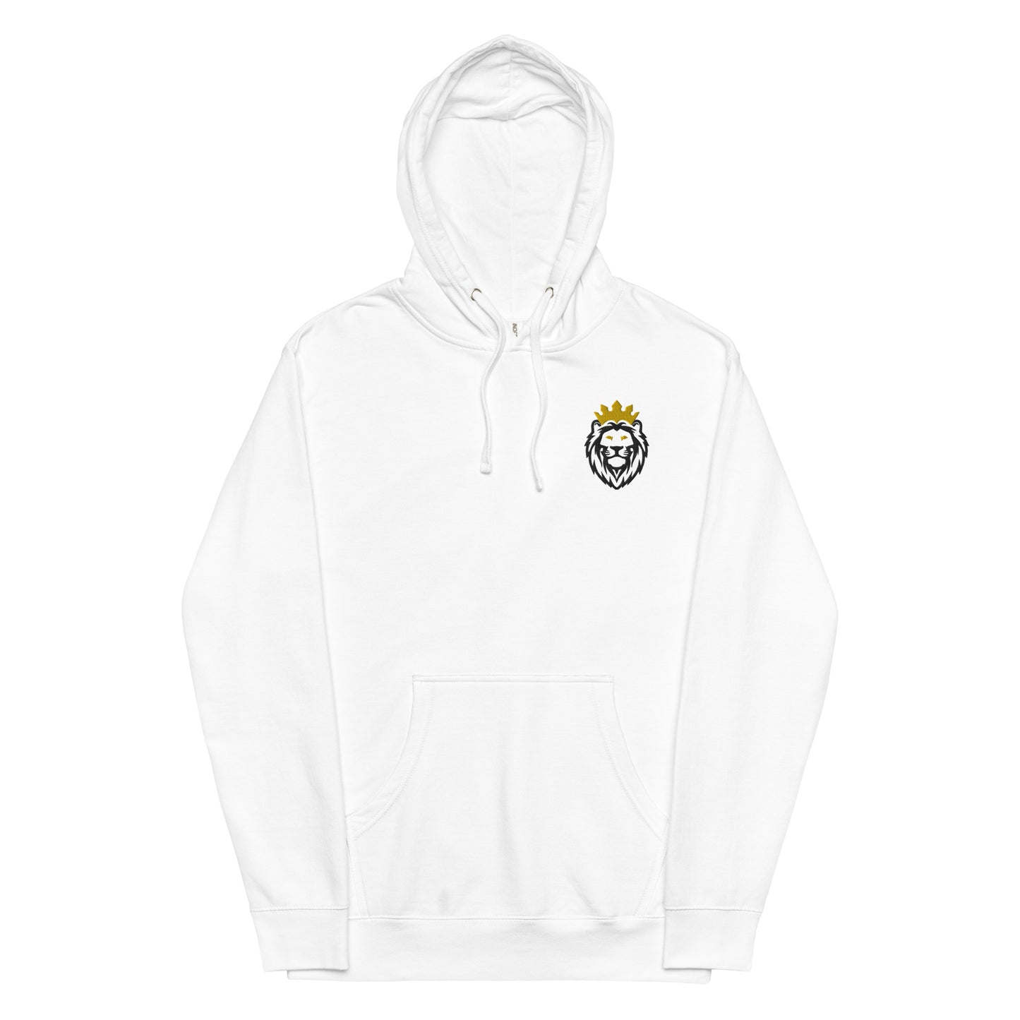 THSR Adult Pullover Hoodie with Left-Chest Logo – White Pullover Hoodies Featuring Black & Gold THSR KING Lion wearing a crown Design for Adults