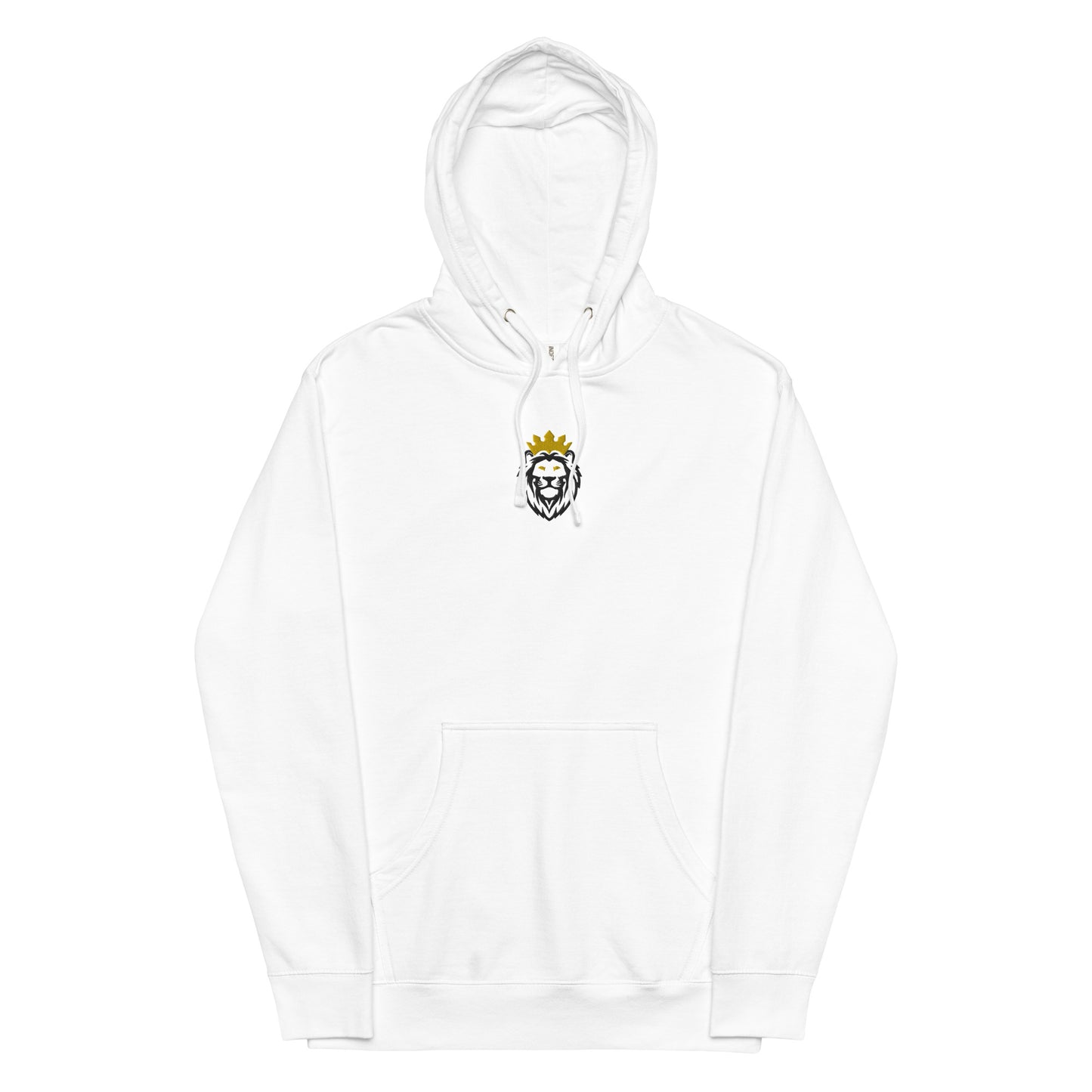 THSR Adult Pullover Hoodie with Center-Chest Logo – White Pullover Hoodies Featuring Black & Gold THSR KING Lion wearing a crown Design for Adults