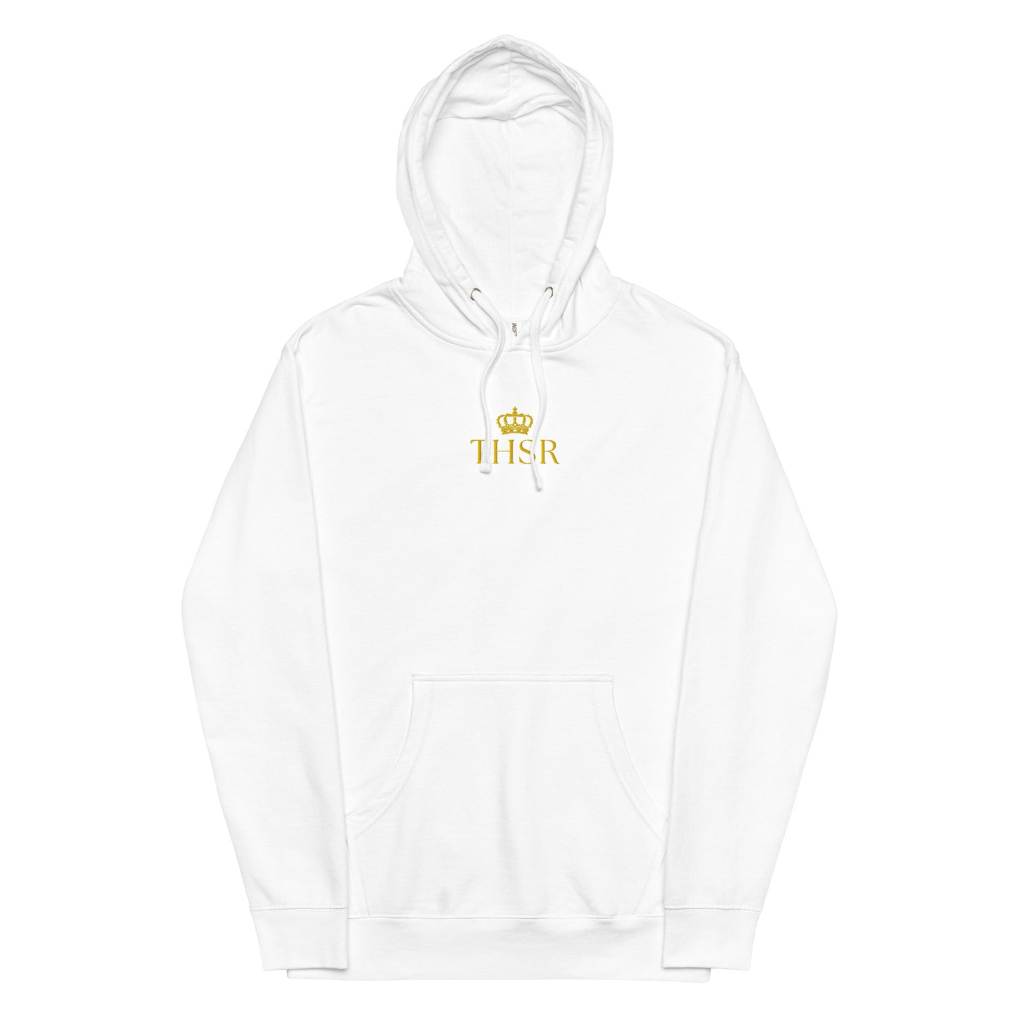 THSR Adult Pullover Hoodie with Center-Chest Logo – Black or White Pullover Hoodies Featuring Gold "THSR" under a crown Design for Adults