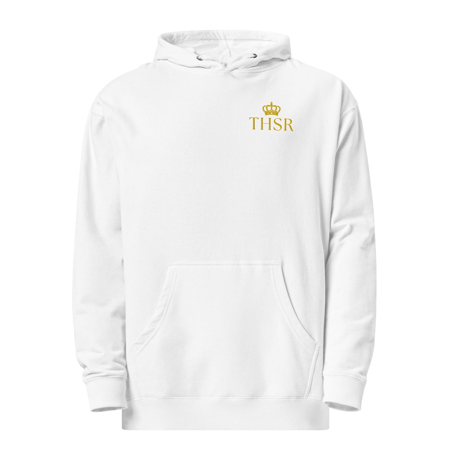 THSR Adult Pullover Hoodie with Left-Chest Logo – Black or White Pullover Hoodies Featuring Gold "THSR" under a crown Design for Adults