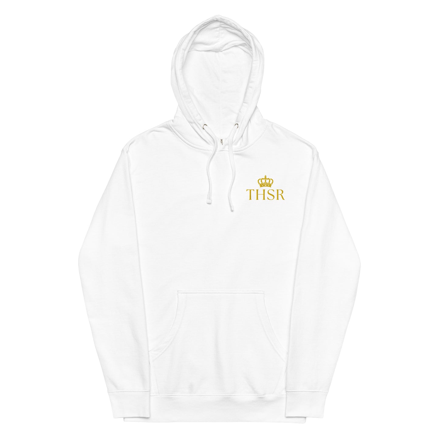 THSR Adult Pullover Hoodie with Left-Chest Logo – Black or White Pullover Hoodies Featuring Gold "THSR" under a crown Design for Adults