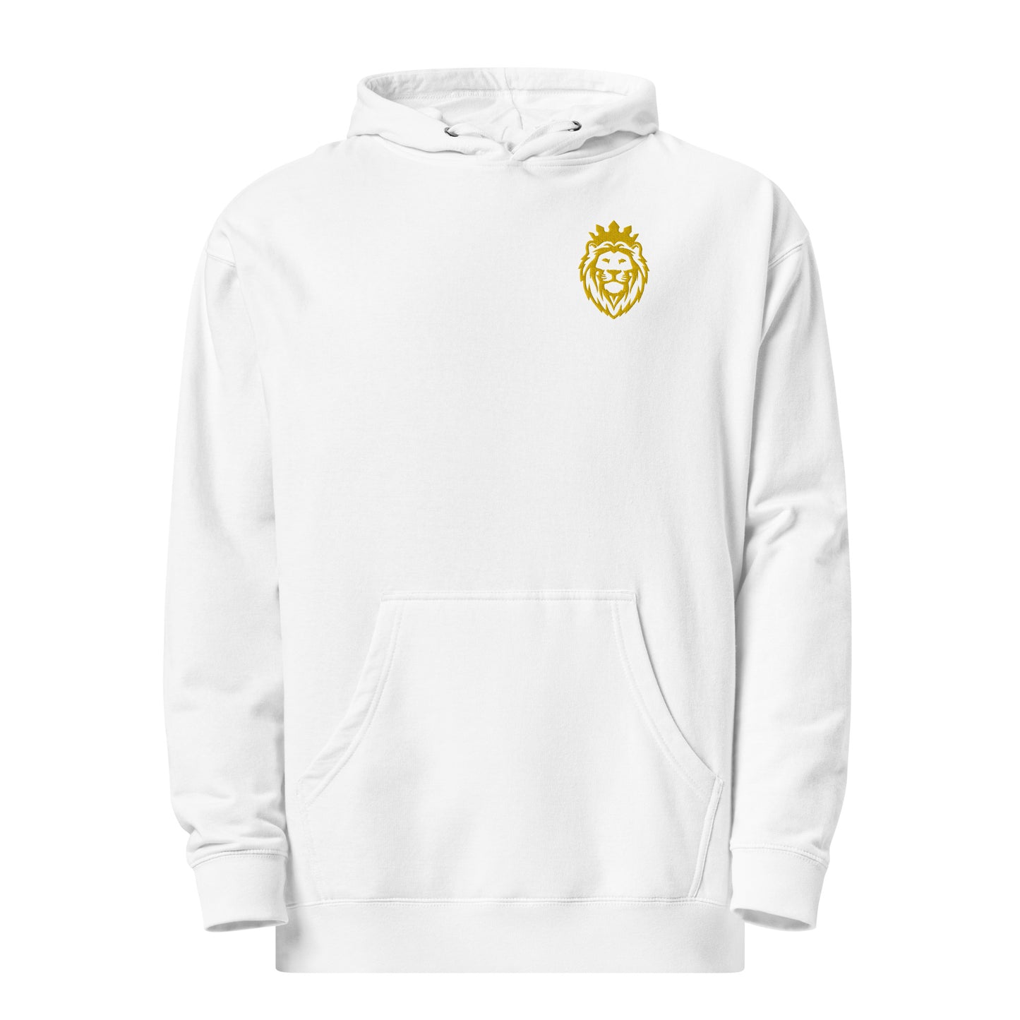 THSR Adult Pullover Hoodie with Left-Chest Logo – Black or White Pullover Hoodies Featuring Gold THSR KING Lion wearing a crown Design for Adults