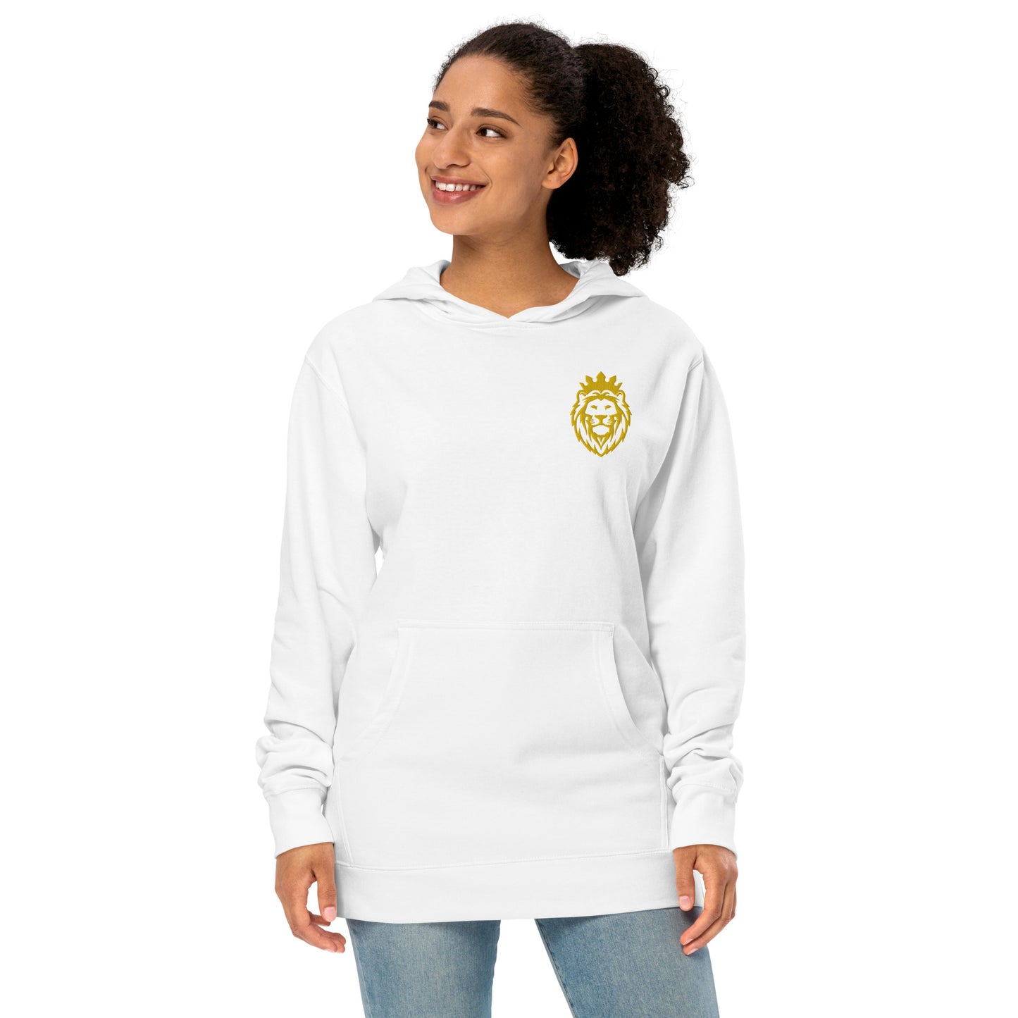 THSR Adult Pullover Hoodie with Left-Chest Logo – Black or White Pullover Hoodies Featuring Gold THSR KING Lion wearing a crown Design for Adults