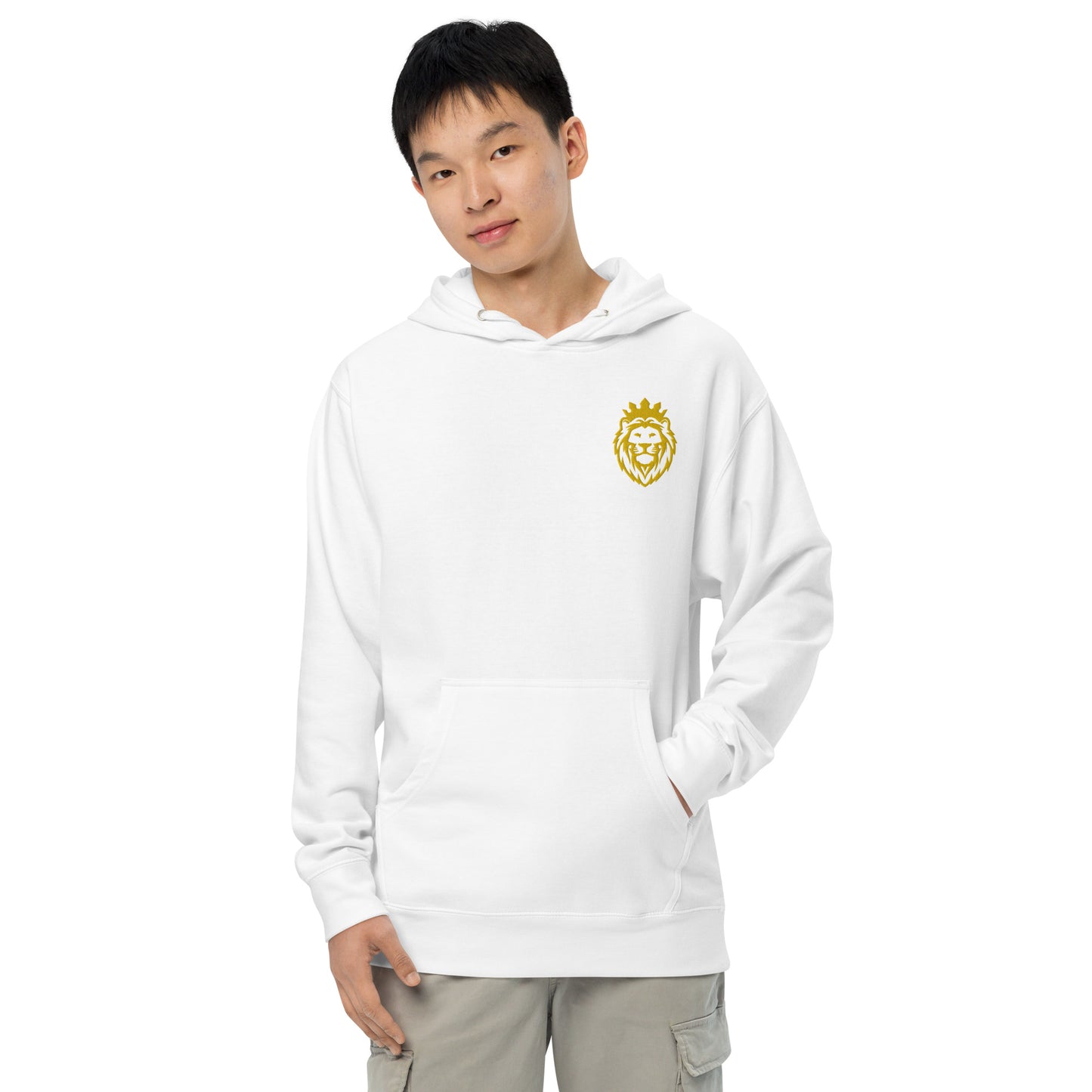 THSR Adult Pullover Hoodie with Left-Chest Logo – Black or White Pullover Hoodies Featuring Gold THSR KING Lion wearing a crown Design for Adults