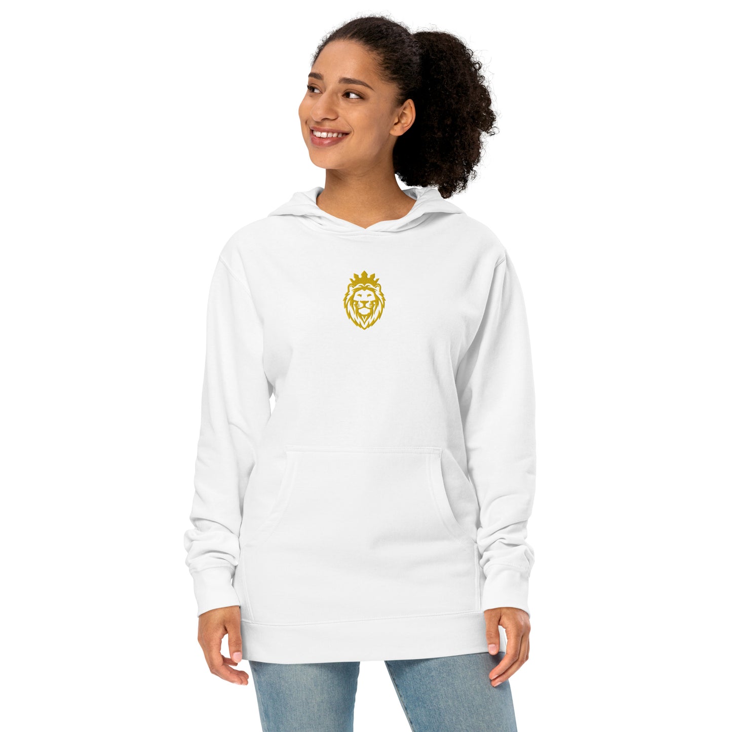 THSR Adult Pullover Hoodie with Center-Chest Logo – Black or White Pullover Hoodies Featuring Gold THSR KING Lion wearing a crown Design for Adults