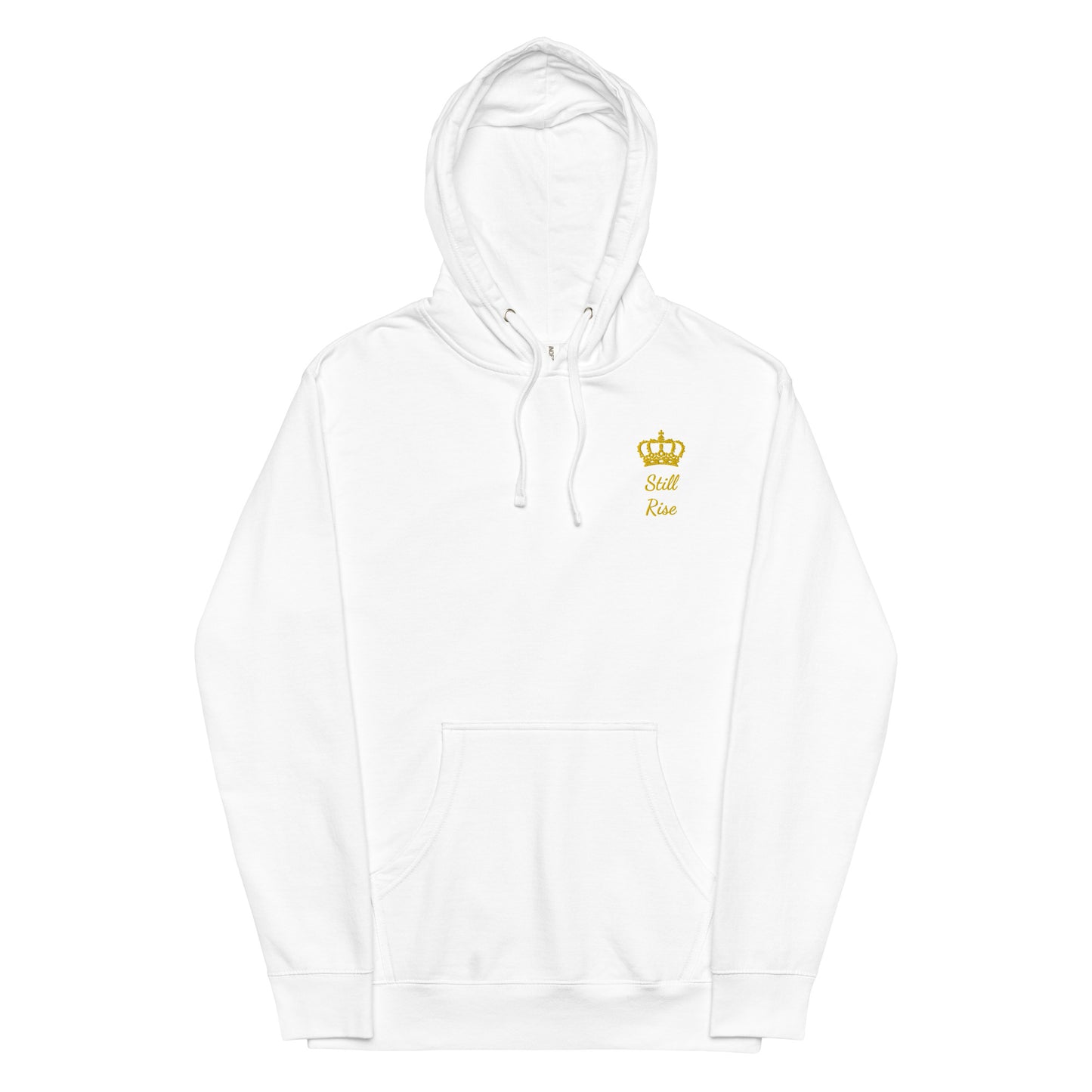 THSR Adult Pullover Hoodie with Left-Chest Logo – Black or White Pullover Hoodies Featuring Gold "Still Rise" under a crown Design for Adults