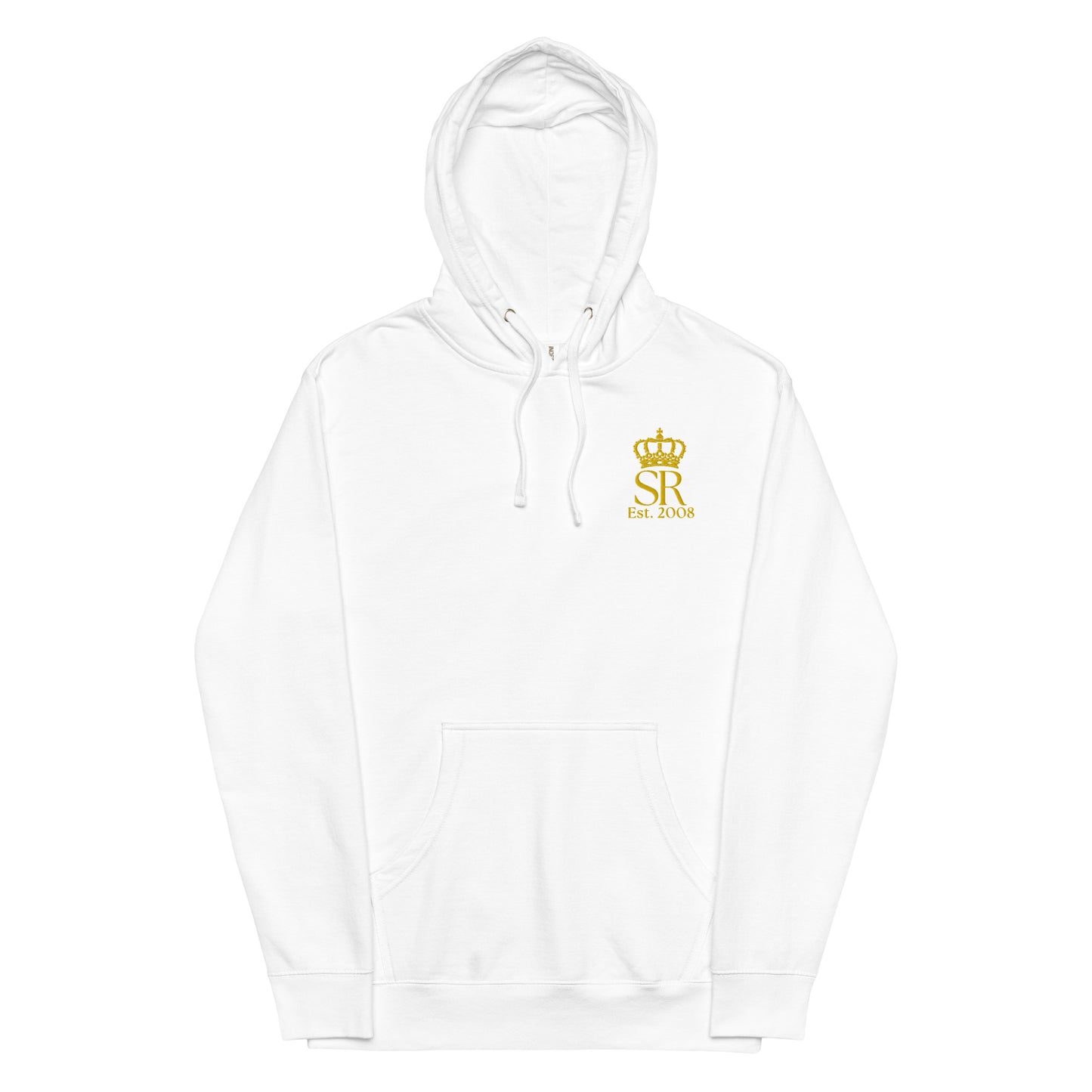 THSR Adult Pullover Hoodie with Left-Chest Logo – Black or White Pullover Hoodies Featuring Gold "SR Est. 2008" under a crown Design for Adults