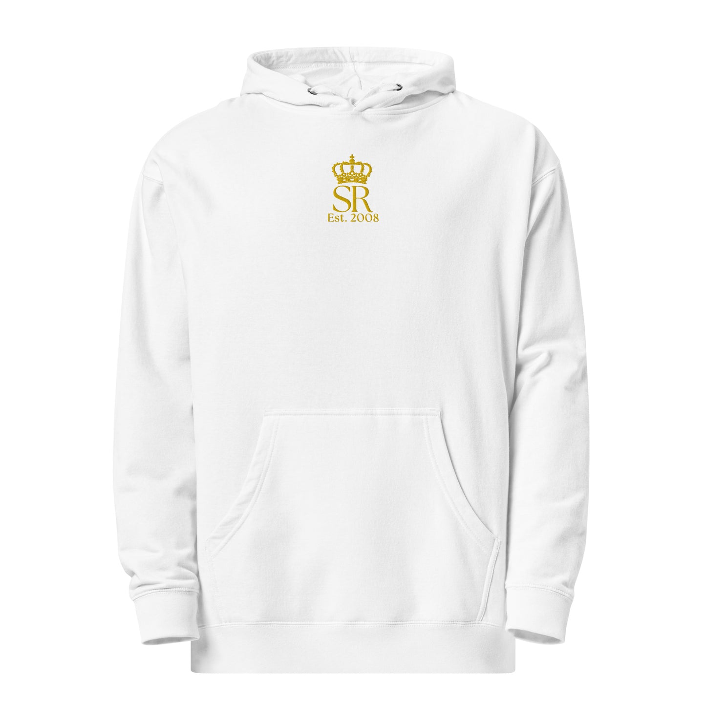 THSR Adult Pullover Hoodie with Center-Chest Logo – Black or White Pullover Hoodies Featuring Gold "SR Est. 2008" under a crown Design for Adults