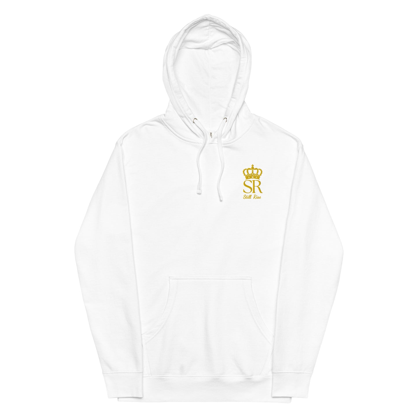 THSR Adult Pullover Hoodie with Left-Chest Logo – Black or White Pullover Hoodies Featuring Gold THSR "SR Still Rise" under a crown Design for Adults