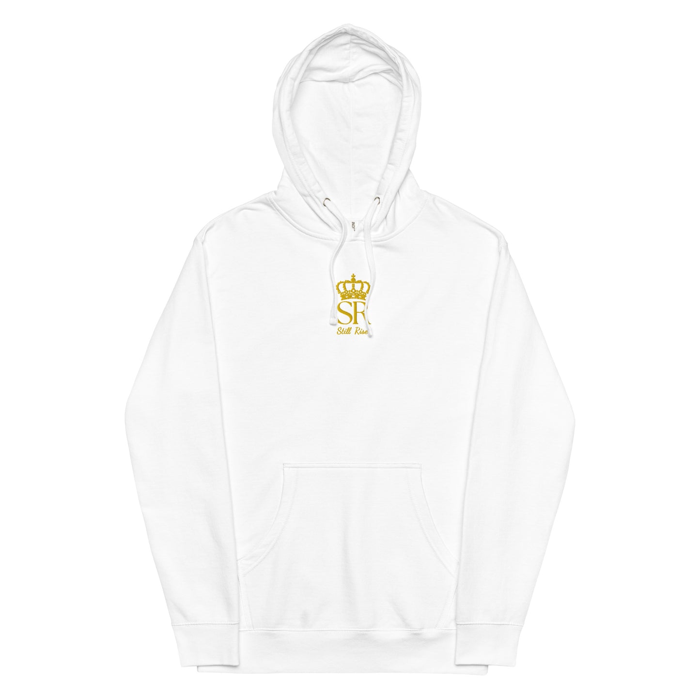 THSR Adult Pullover Hoodie with Center-Chest Logo – Black or White Pullover Hoodies Featuring Gold THSR "SR Still Rise" under a crown Design for Adults