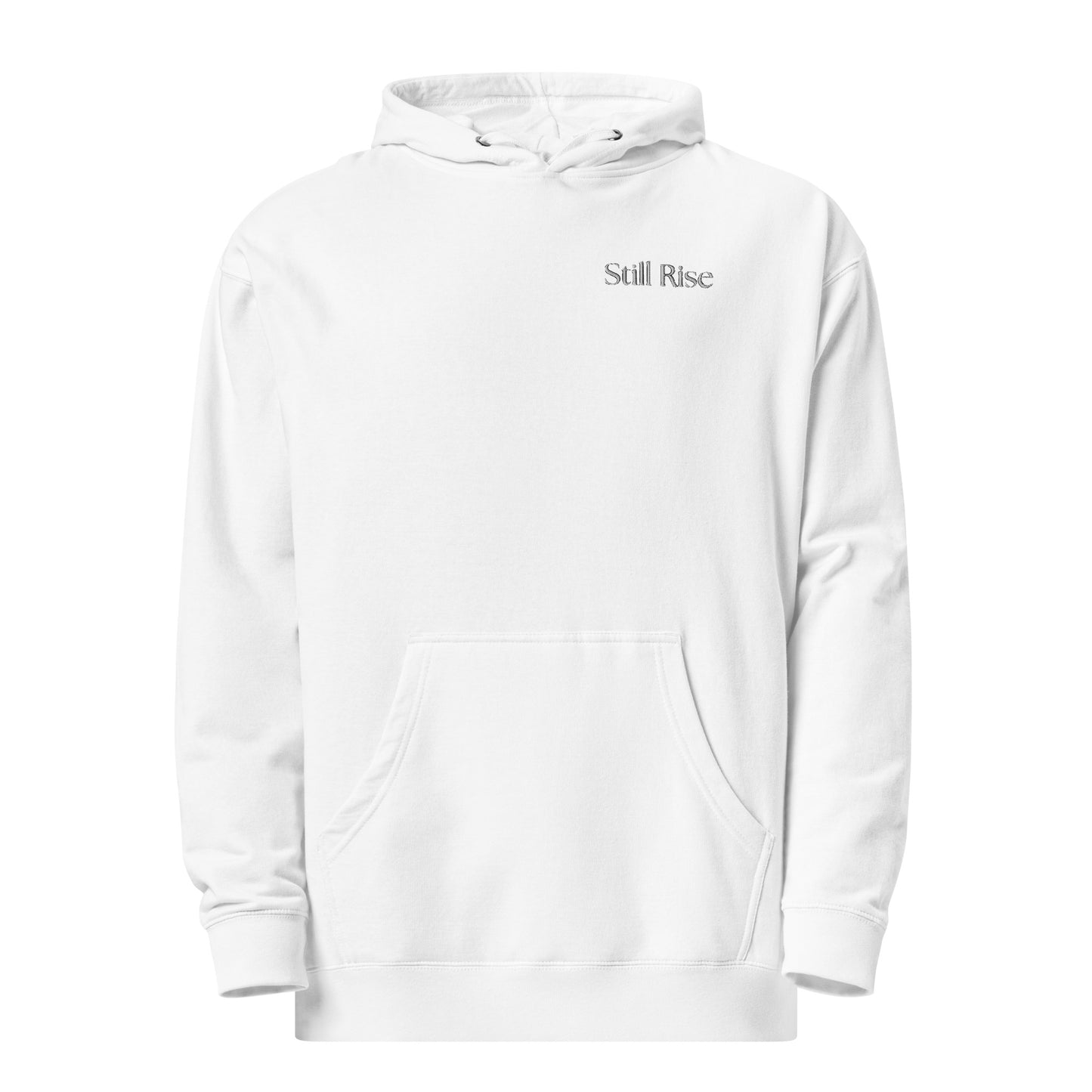 THSR Adult Pullover Hoodie with Left-Chest Logo – White Pullover Hoodies Featuring Bold Black "Still Rise" Design for Adults