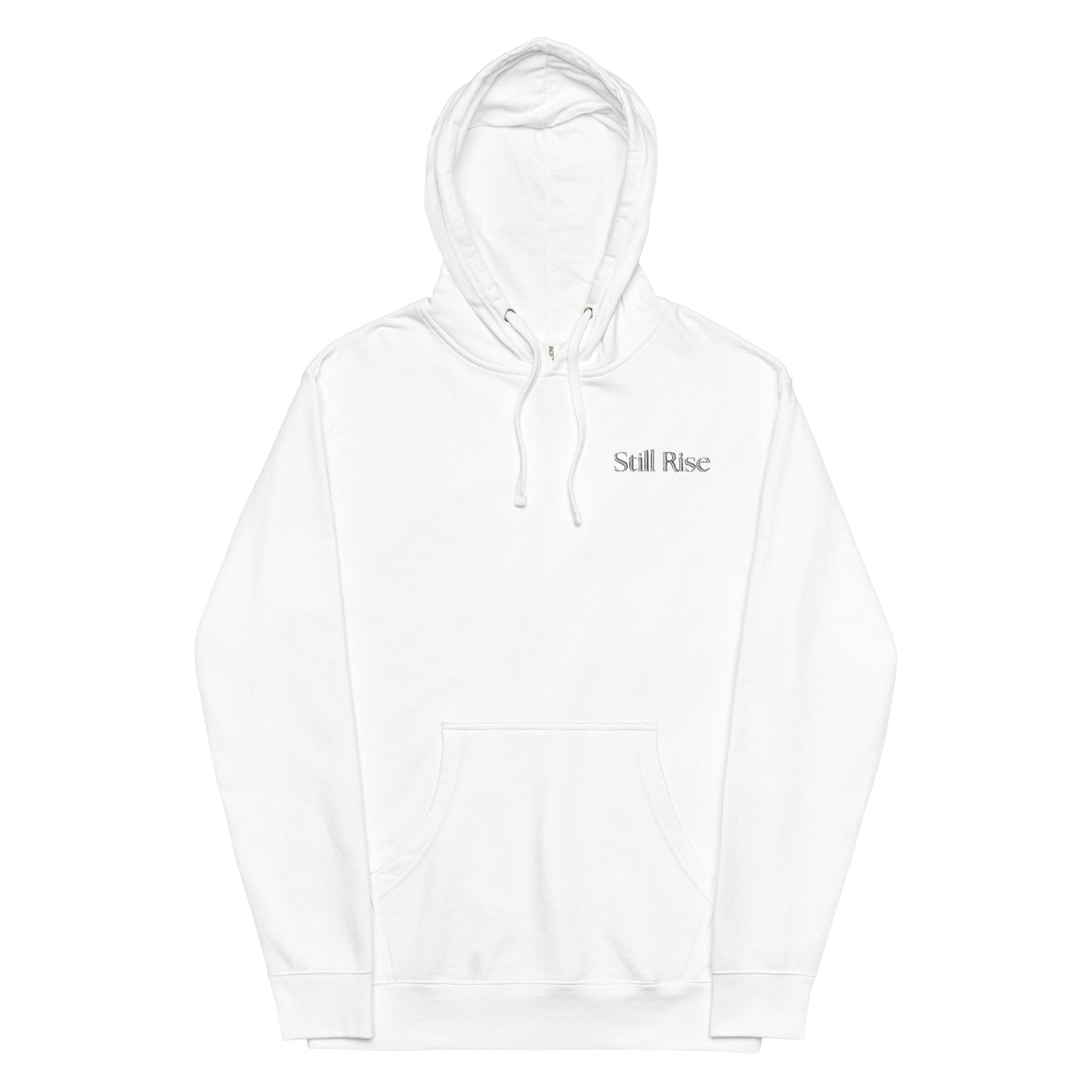 THSR Adult Pullover Hoodie with Left-Chest Logo – White Pullover Hoodies Featuring Bold Black "Still Rise" Design for Adults