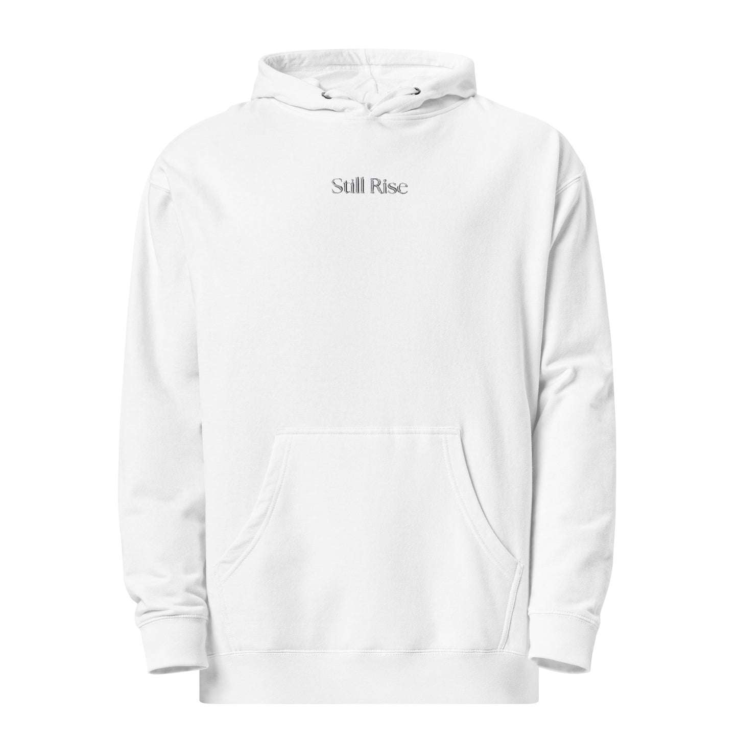 THSR Adult Pullover Hoodie with Center-Chest Logo – White Pullover Hoodies Featuring Bold Black "Still Rise" Design for Adults