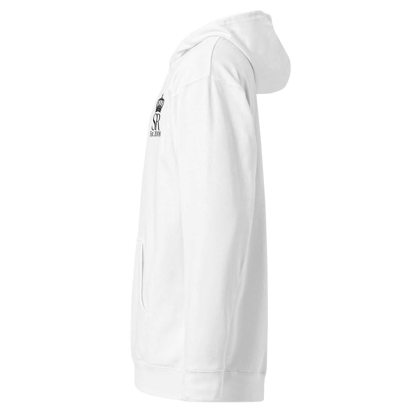 THSR Adult Pullover Hoodie with Left-Chest Logo – White Pullover Hoodies Featuring Black "SR Est. 2008" under a crown Design for Adults