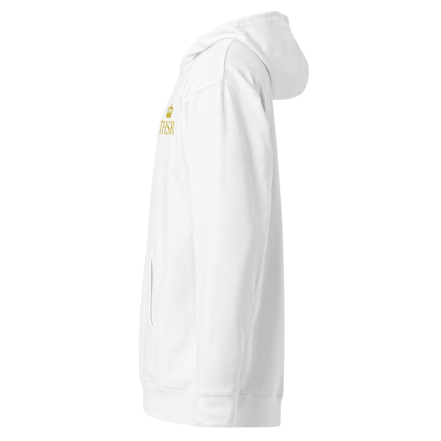 THSR Adult Pullover Hoodie with Left-Chest Logo – Black or White Pullover Hoodies Featuring Gold "THSR" under a crown Design for Adults