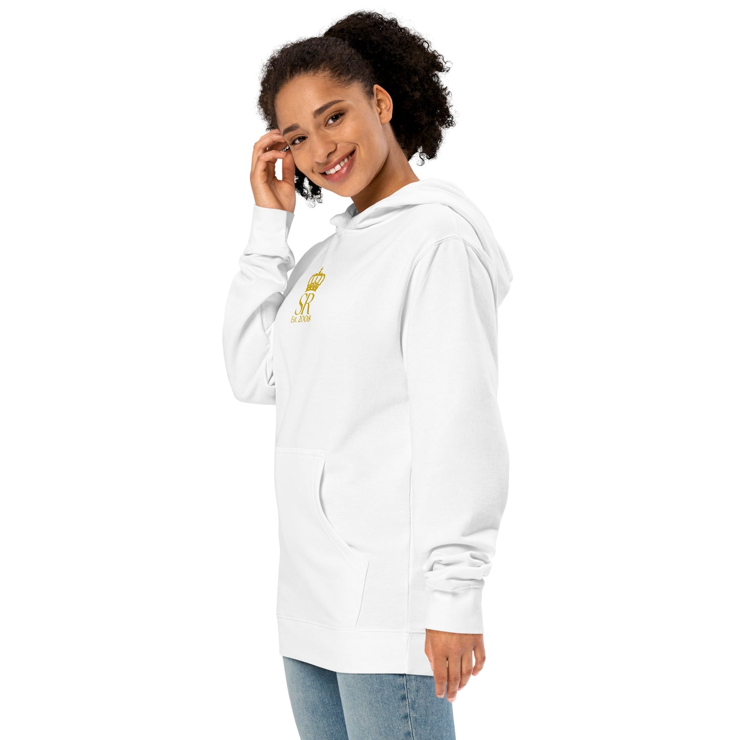 THSR Adult Pullover Hoodie with Center-Chest Logo – Black or White Pullover Hoodies Featuring Gold "SR Est. 2008" under a crown Design for Adults