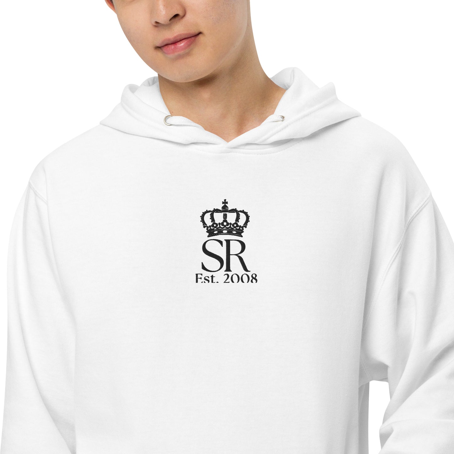 THSR Adult Pullover Hoodie with Center-Chest Logo – White Pullover Hoodies Featuring Black "SR Est. 2008" under a crown Design for Adults