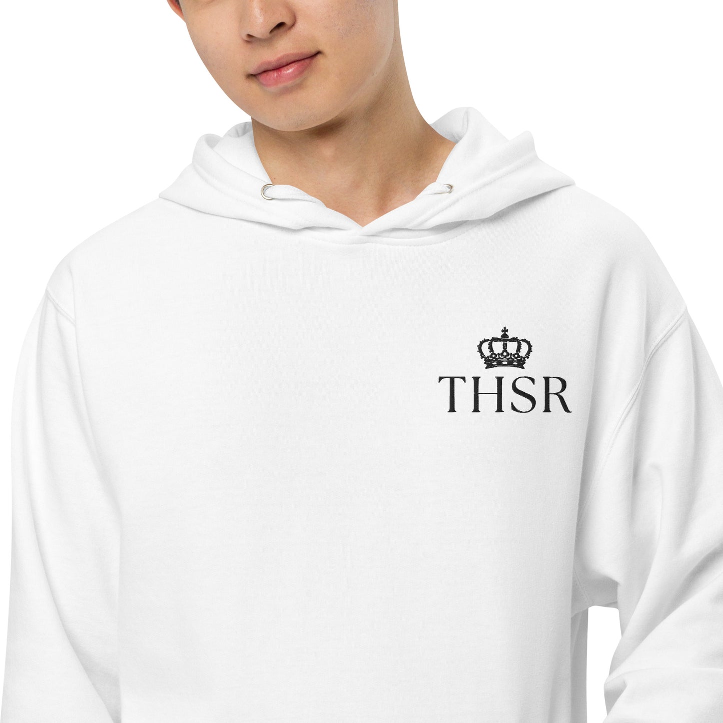 THSR Adult Pullover Hoodie with Left-Chest Logo – White Pullover Hoodies Featuring Black "THSR" under a crown Design for Adults