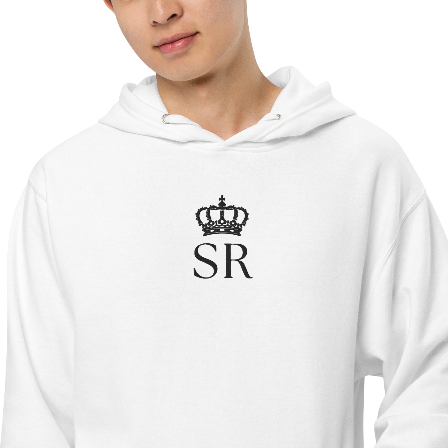 THSR Adult Pullover Hoodie with Center-Chest Logo – White Pullover Hoodies Featuring Black THSR "SR" under a crown Design for Adults